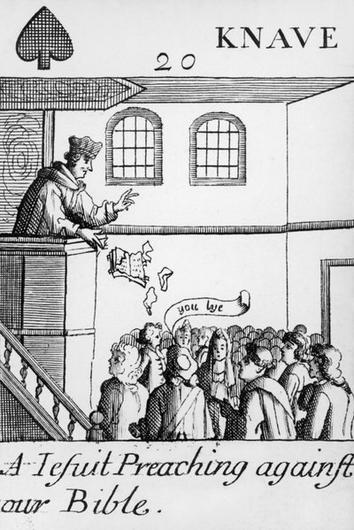 Un jésuite prêchant contre notre Bible, valet de pique, d